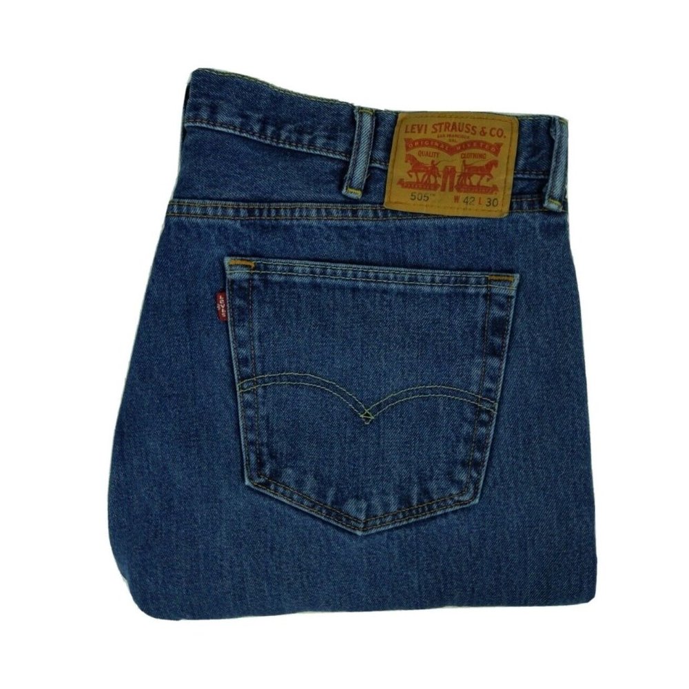 Levi's 505 Men's Jeans Size 42x30 Regular Fit Blue Denim Distressed